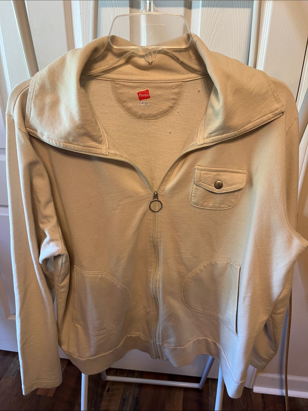 Hanes Cream Full-Zip Bomber Jacket with Ring Pull